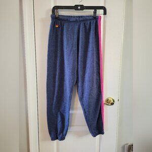 Aviator Nation 5 Stripe Sweatpants Heather Navy Neon Rainbow Size XS